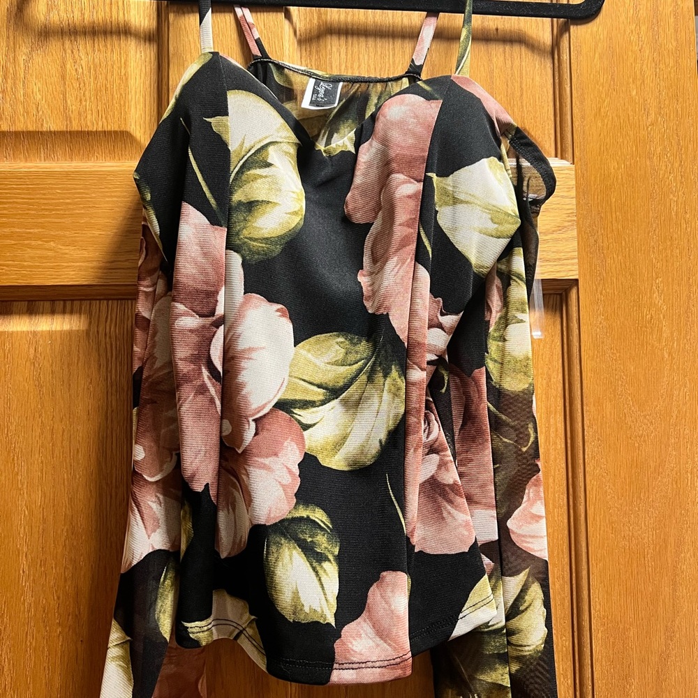 Black blouse off the shoulder with thin straps